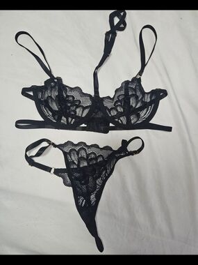 Black Lace Sheer Underwire Bra & Thong Set
